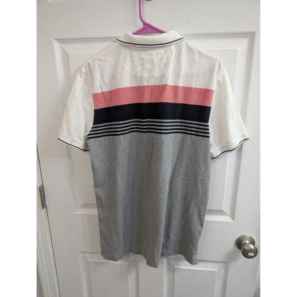 Banana Republic Polo Shirt Mens White Pink Grey‎ Colorblock Striped - Size L